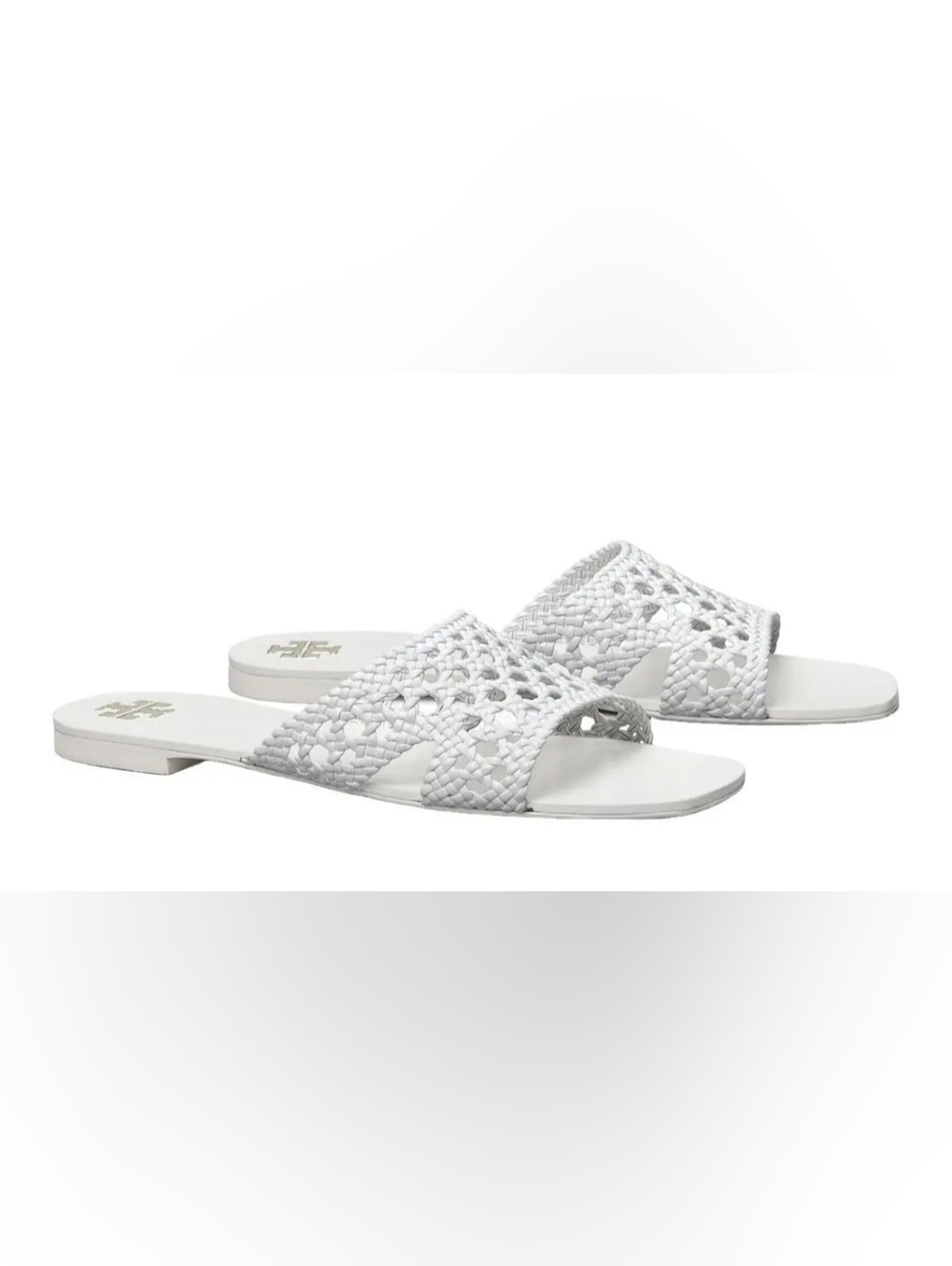 Tory Burch Goat Leather Purity White Woven Slide Mule Sandals US 9 - Picture 13 of 16